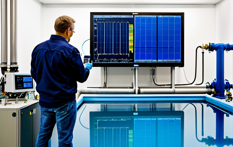 **
"A modern water purification plant, featuring various sensors and monitoring equipment, fully clothed technicians observing data on a large screen, showcasing real-time water quality analysis, clean and efficient technology, safe for work, appropriate content, family-friendly, professional environment, detailed instrumentation, focus on technology and environmental monitoring."
**