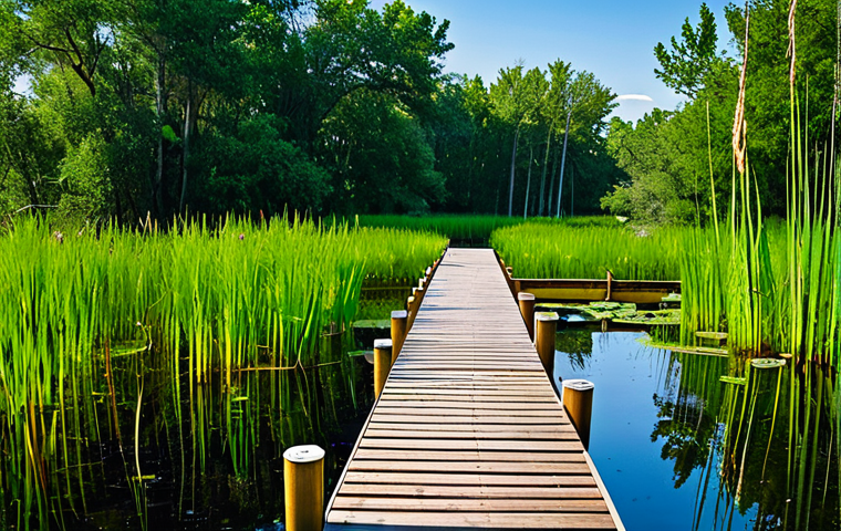 자연형 물 정화 시스템의 생태적 가치 - Restored Wetland Ecosystem**
"A vibrant, healthy wetland ecosystem teeming with life. Lush green re...