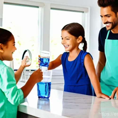 Home 29 자연형 물 정화 시스템의 설치 및 운영 비용 절감 전략 - **Prompt 1: Family Enjoying Pure Water at Home**
"A vibrant, sunlit kitchen in a modern Spanish-...